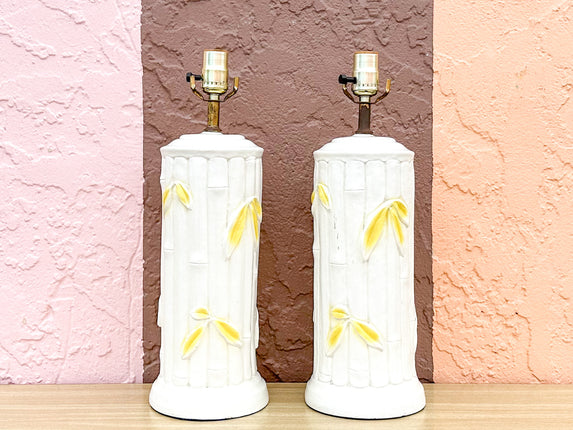 Pair of Faux Bamboo Leaf Lamps