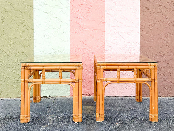 Pair of Coastal Rattan Side Tables