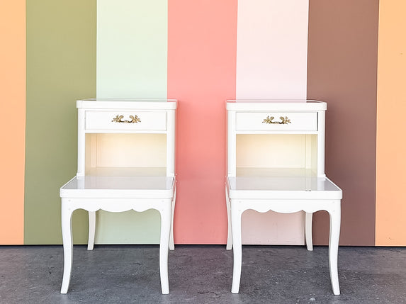 Pair of Wood and Marble French Provencial Side Tables