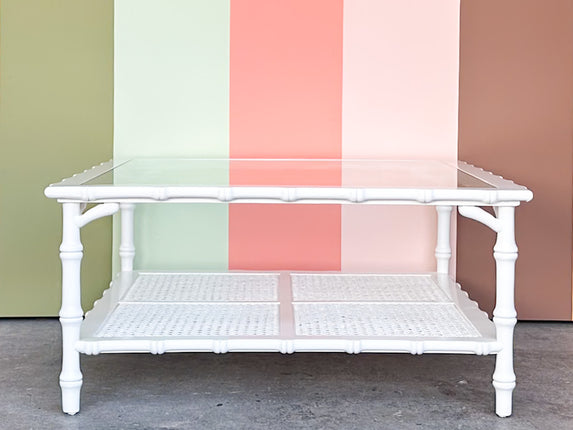 Newly Painted Faux Bamboo and Cane Square Coffee Table