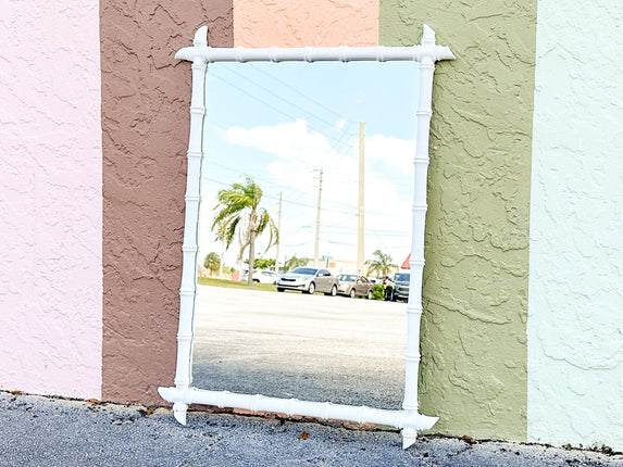 White Faux Bamboo Mirror