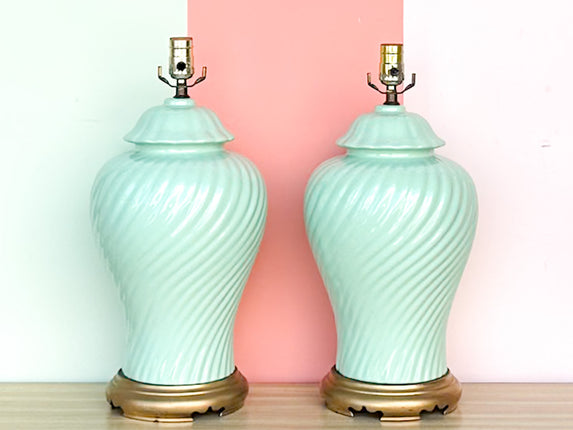 Pair of Twisted Seafoam Lamps