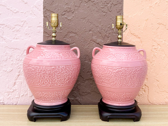 Pair of Pink Chic Chinoiserie Lamps