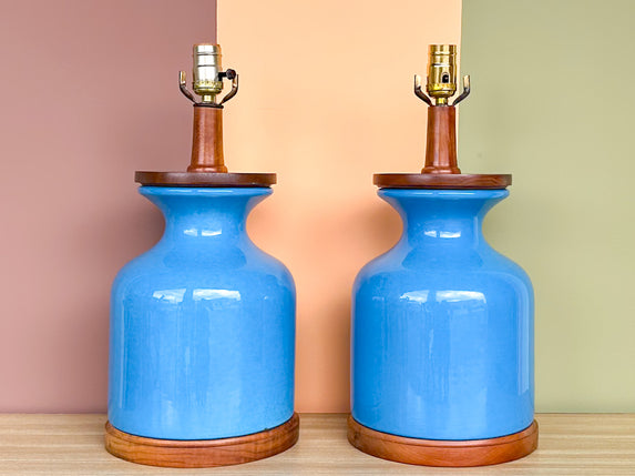 Pair of Cerulean Blue Lamps