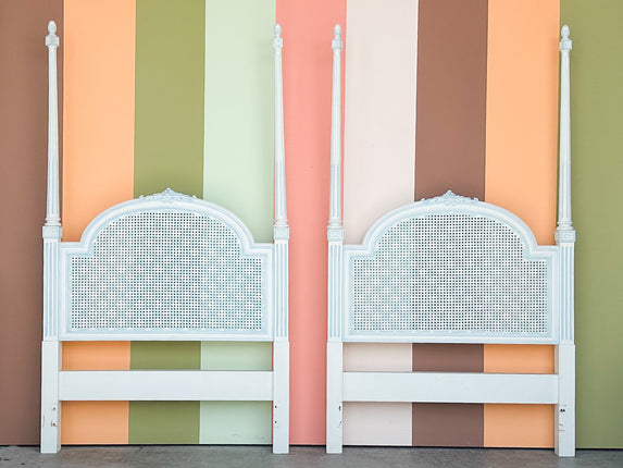 Pair of Painted Cane Spindle Twin Headboards