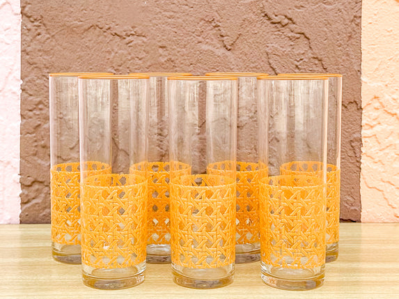 Set of Seven Faux Cane Glassware
