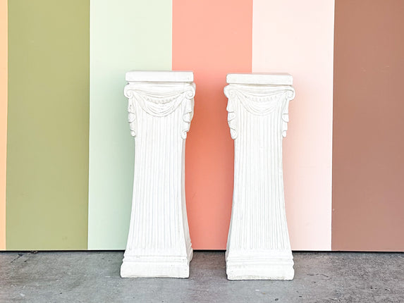 Pair of Kips Bay Show House Swag and Tassel Plaster Pedestals