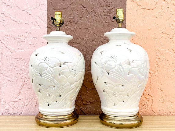 Pair of Pierced Iridescent Lamps