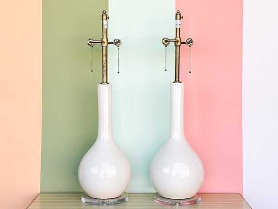 Pair of Italian Cream Crackle Lamps