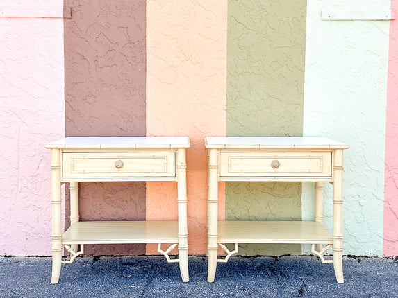 Pair of Thomasville Faux Bamboo Nightstands