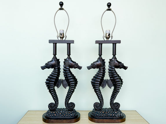 Pair of Metal and Resin Seahorse Lamps