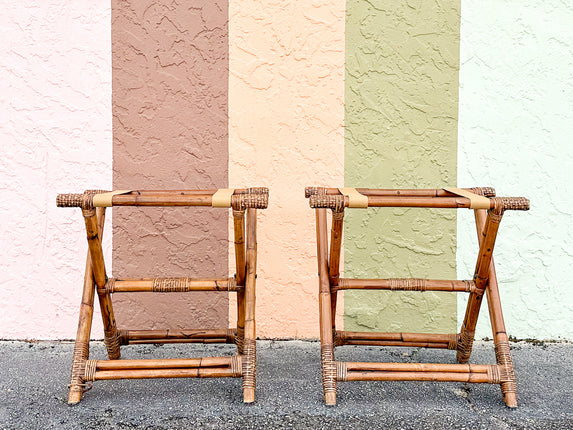 Pair of Rattan Luggage Racks