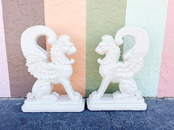 Pair of Plaster Griffon Garden Statues