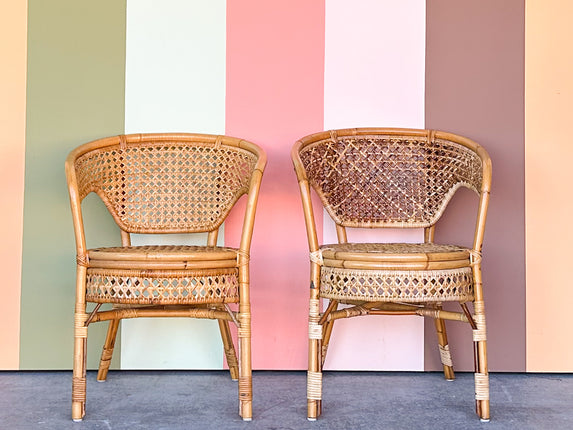 Pair of Rattan and Cane Barrel Chairs