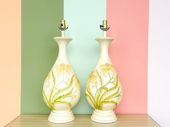 Pair of Yellow Flower Lamps
