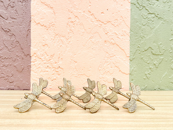 Set of Eight Brass Dragonfly Napkin Rings