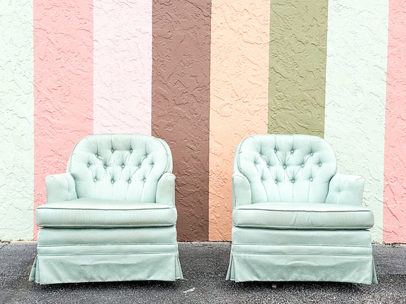 Pair of Seafoam Polka Dot Upholstered Chairs