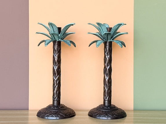 Pair of Palm Tree Candle Holders
