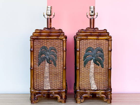 Pair of Tiki Chic Palm Tree Lamps