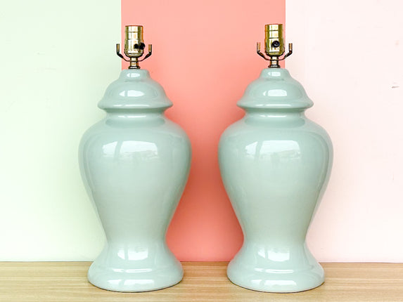 Pair of Seafoam Ginger Jar Lamps