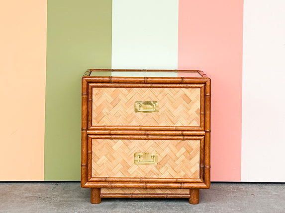 Old Florida Style Rattan Nightstand
