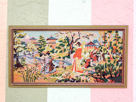 Colorful Pagoda Scene Needlepoint