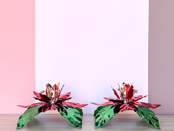 Dept 56 Tole Poinsettia Candle Holders
