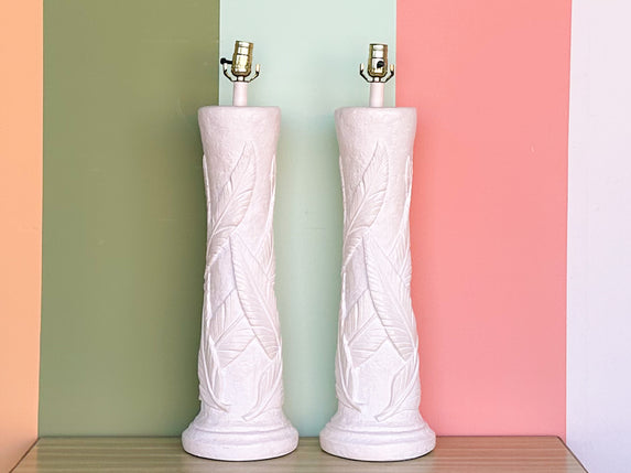 Pair of Plaster Palm Leaf Lamps