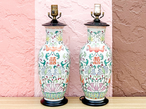 Pair of Colorful Chinoiserie Lamps