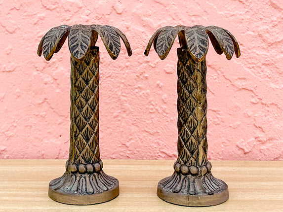 Pair of Brass Palm Tree Candlesticks
