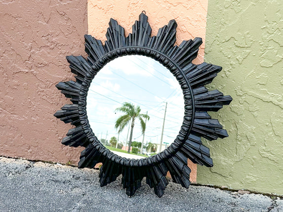 Petite Black Regency Style Sunburst Mirror