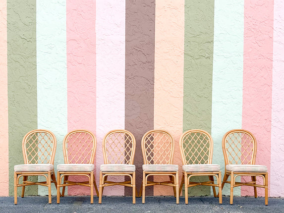 Set of Six Cute Coastal Rattan Dining Chairs