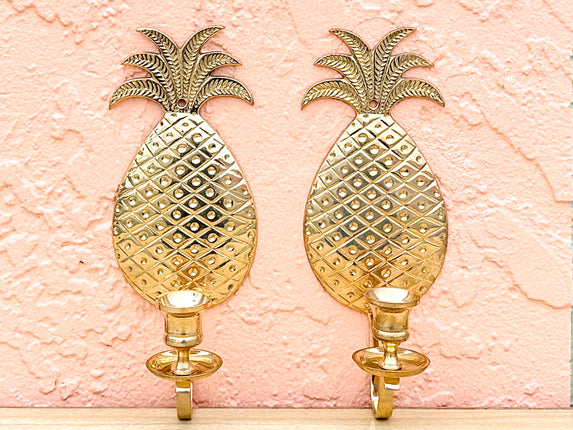 Pair of Brass Pineapple Wall Sconces
