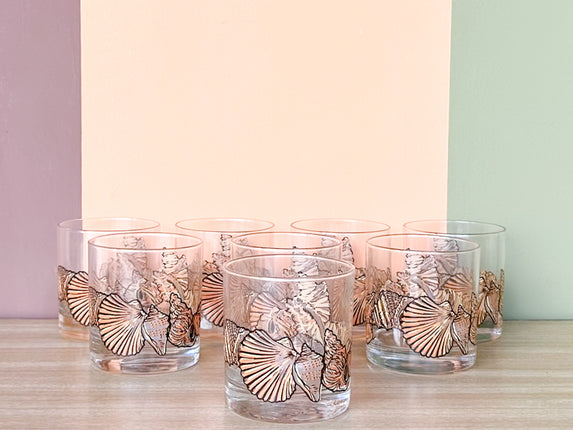 Set of Eight Seashell Rocks Glassware