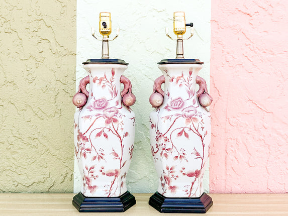 Pair of Pink Chinoiserie Lamps