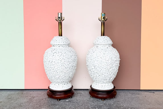 Pair of Blanc de Chine Flower Ginger Jar Lamps