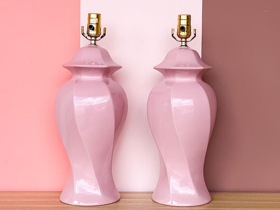Pair of Pink Chic Swirl Ginger Jar Lamps