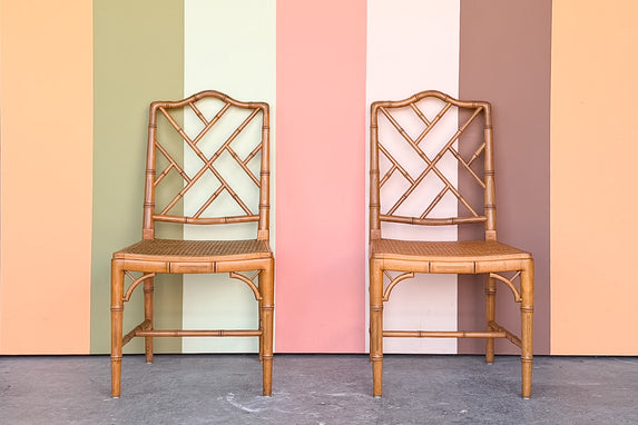 Pair of Faux Bamboo Chippendale Side Chairs