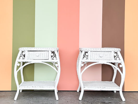 Pair of Fiddlehead Wicker Nightstands