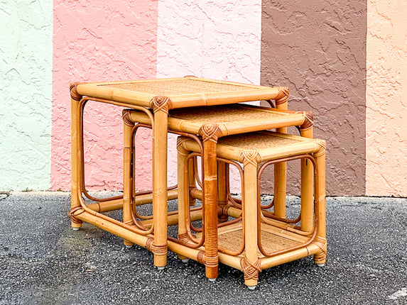 Set of Three Rattan Nesting Tables