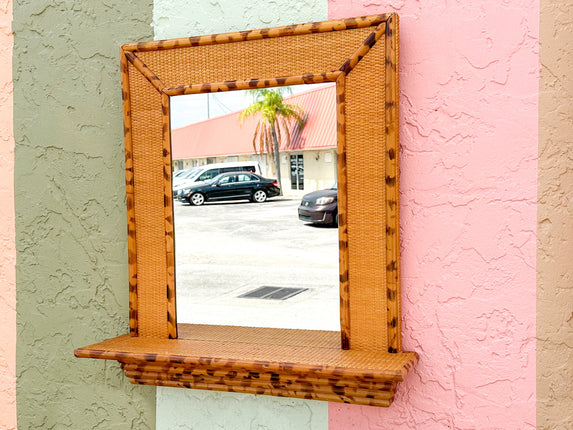 Tortoiseshell Bamboo Mirror with Shelf
