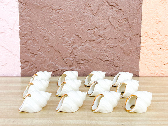Set of Twelve Ceramic Seashell Napkin Rings