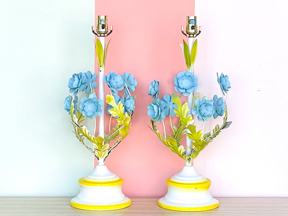 Pair of Sweet Floral Tole Lamps