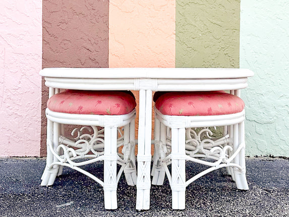 Clover Rattan Coffee Table with Stools