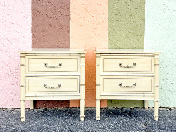 Pair of Henry Link Faux Bamboo Nightstands