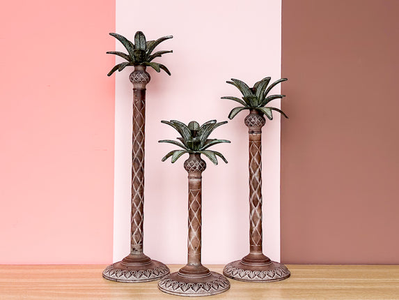 Set of Three Palm Tree Candle Holders