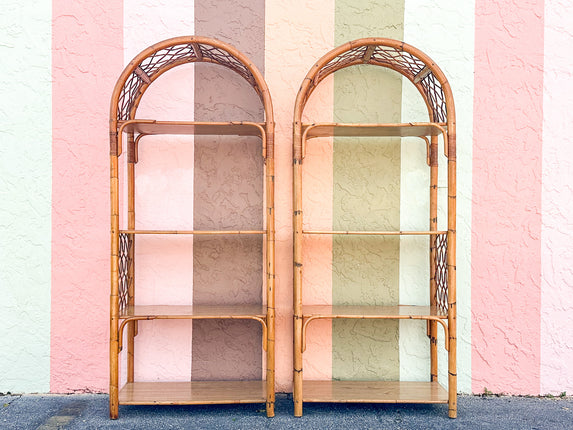 Pair of Old Florida Style Rattan Etageres