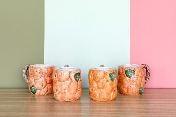 Set of Four Fitz and Floyd Orange Mugs