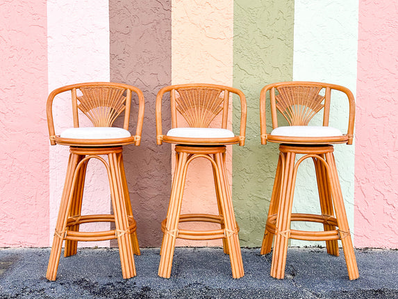Set of Three Rattan Bar Stools