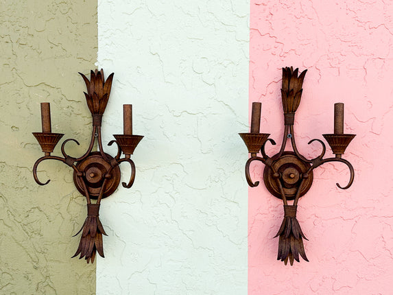 Pair of Metal Palm Leaf Wall Sconces